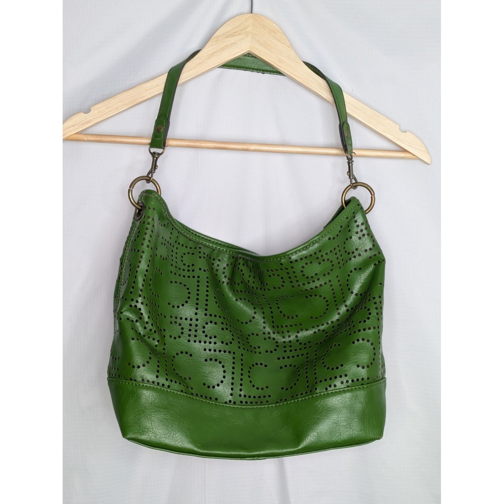 Liz Claiborne Green Perforated Hobo Shoulder Bag Purse Boho 14x10